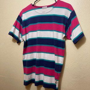 Vintage SML Sport Women's Multi-color Horizontal Striped T-Shirt Size Large